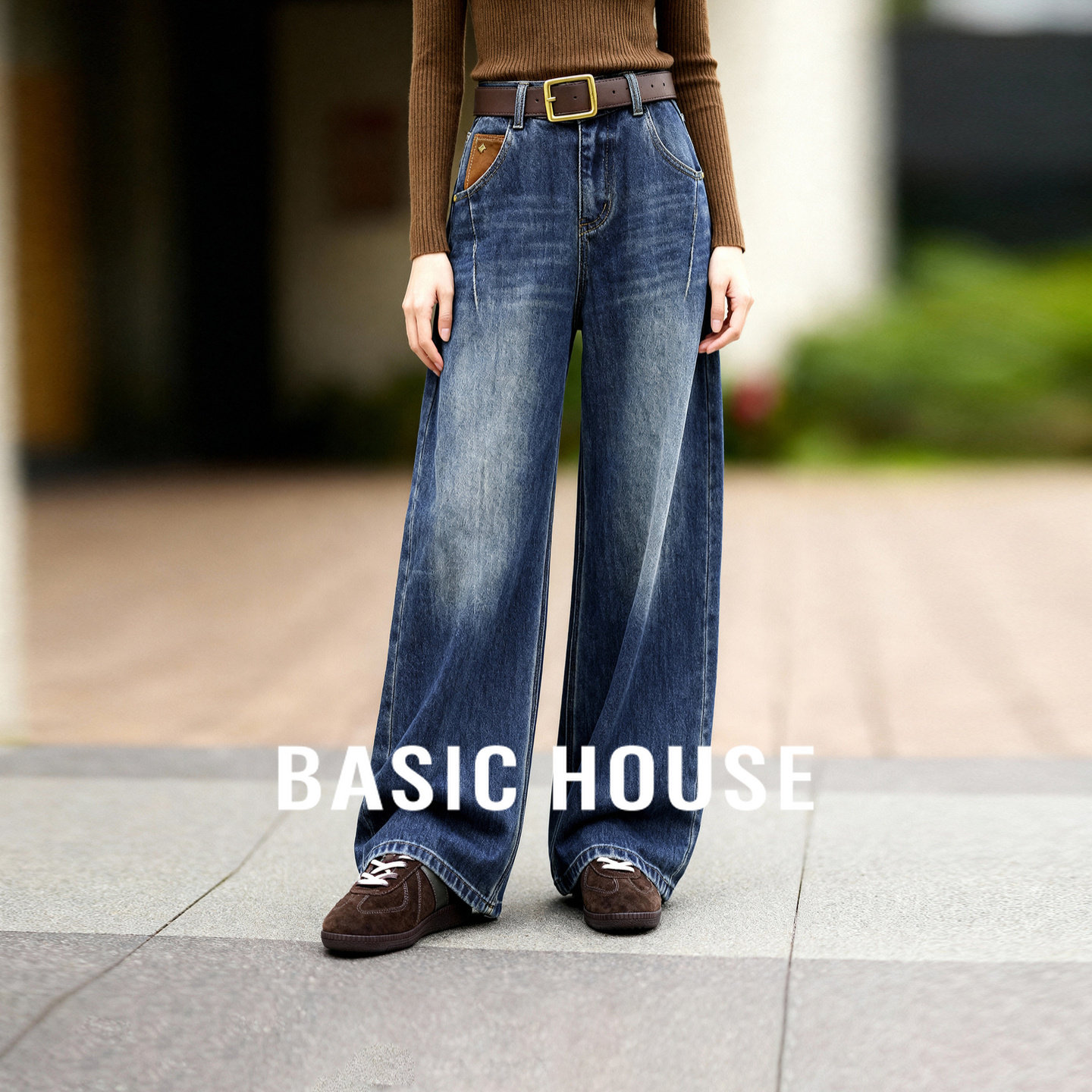 百家好复古加绒阔腿牛仔裤女冬季2025新款设计感高腰直筒裤老爹裤