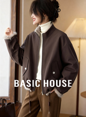 百家好双面穿设计感毛绒短外套女2025冬季新款高级感保暖夹克外套