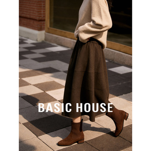 百家好咖色松紧腰半身裙秋冬季2025新款通勤气质宽松A字中款裙子