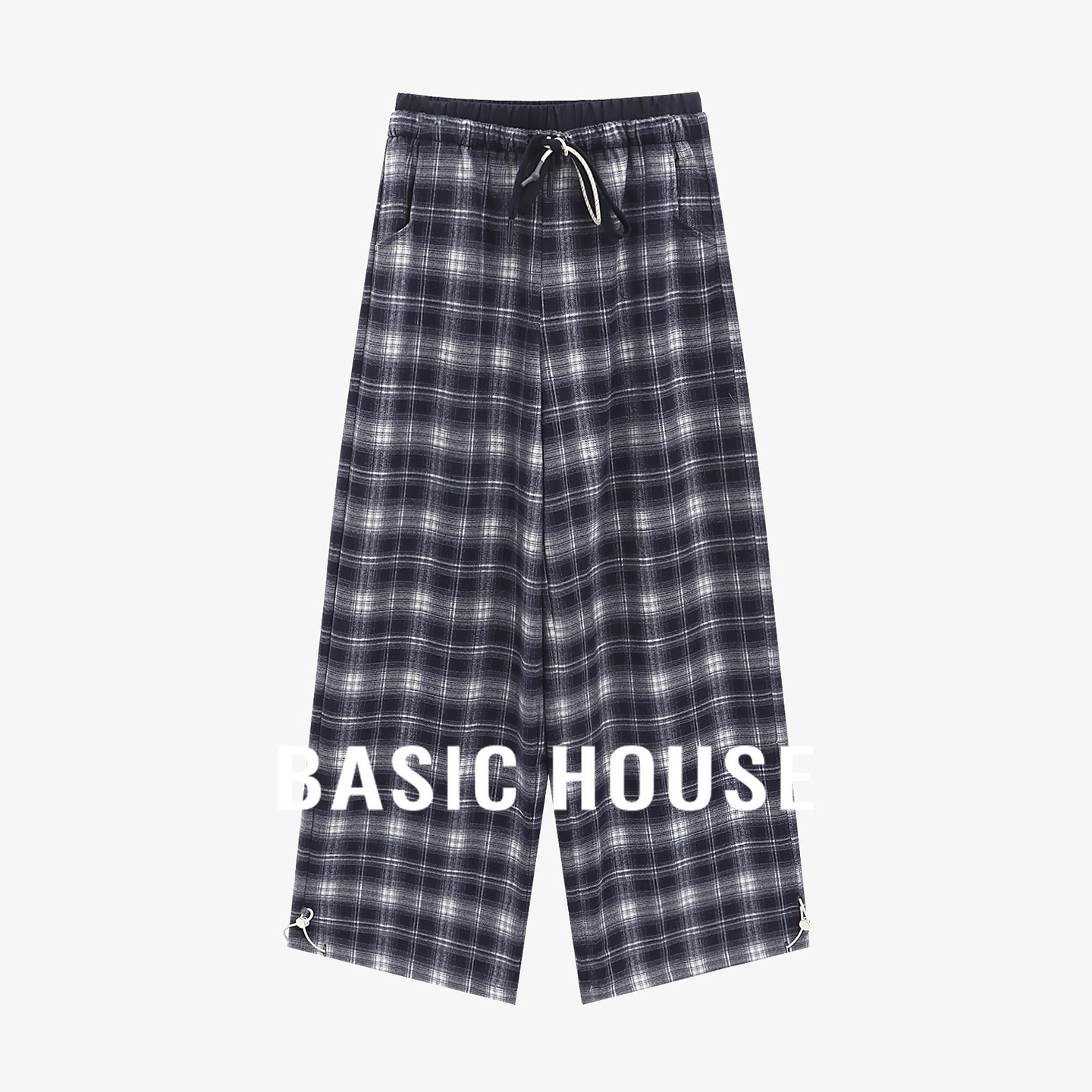 Basic House/百家好撞色格纹设计感秋季新款简约潮流宽松直筒长裤