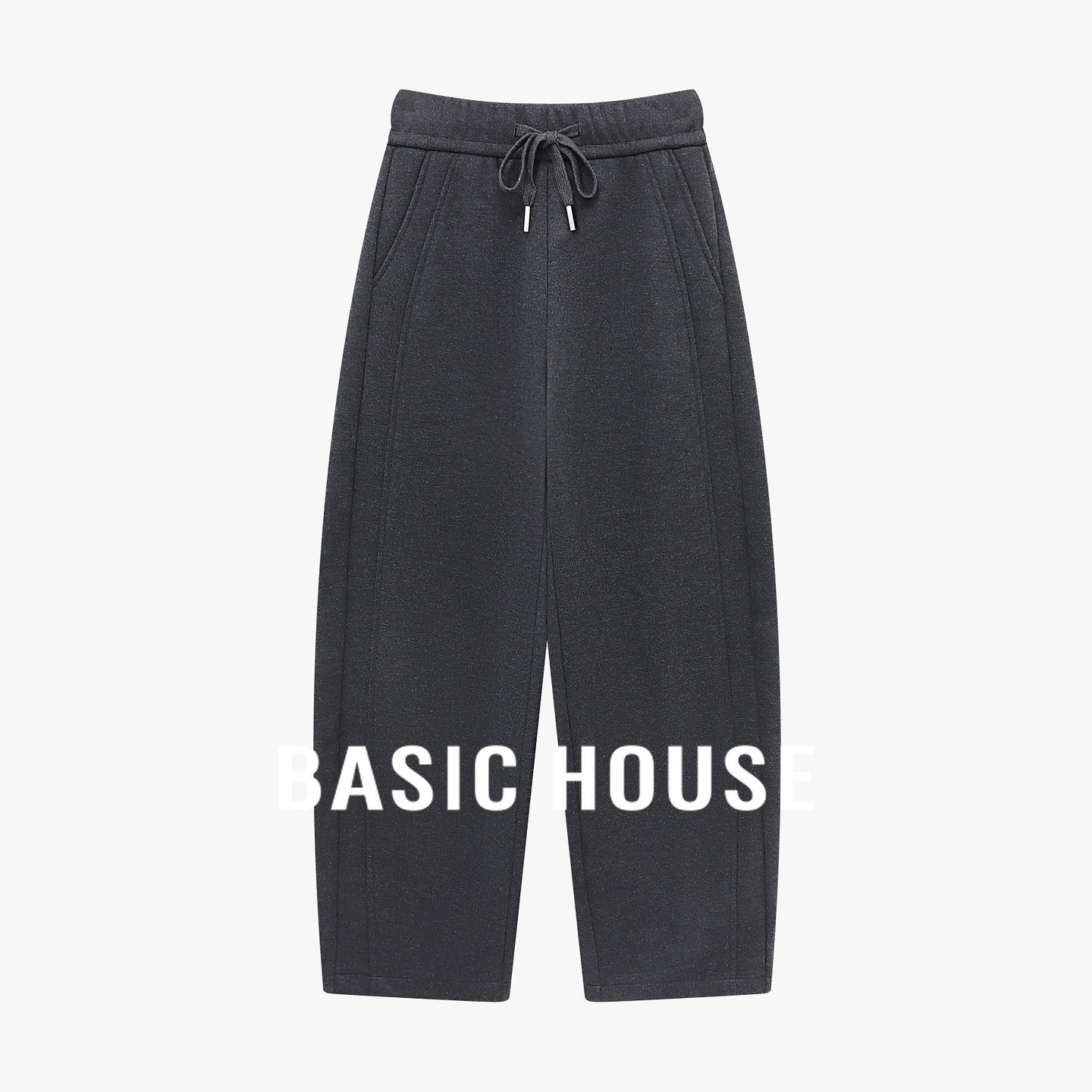 Basic House/百家好加绒保暖阔腿运动裤女冬季新款休闲垂感弯刀裤