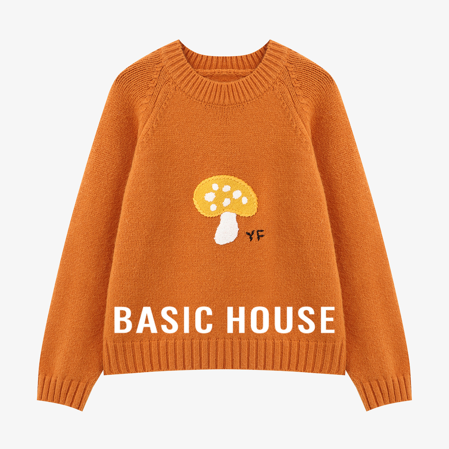 Basic House/百家好25秋冬刺绣圆领毛衣女宽松复古慵懒风针织上衣