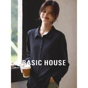 新款 Basic 春季 百家好黑色轻薄衬衫 慵懒通勤宽松叠穿衬衣女 House