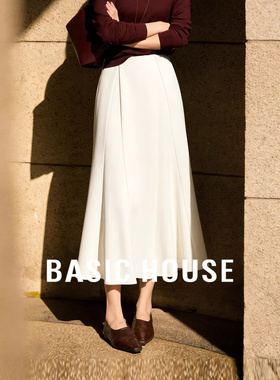 百家好白色半身裙女2026春季新款高级通勤百搭a字中长款西装裙子