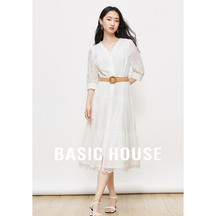 收腰高级感长裙 百家好白色泡芙连衣裙女2024春季 House Basic