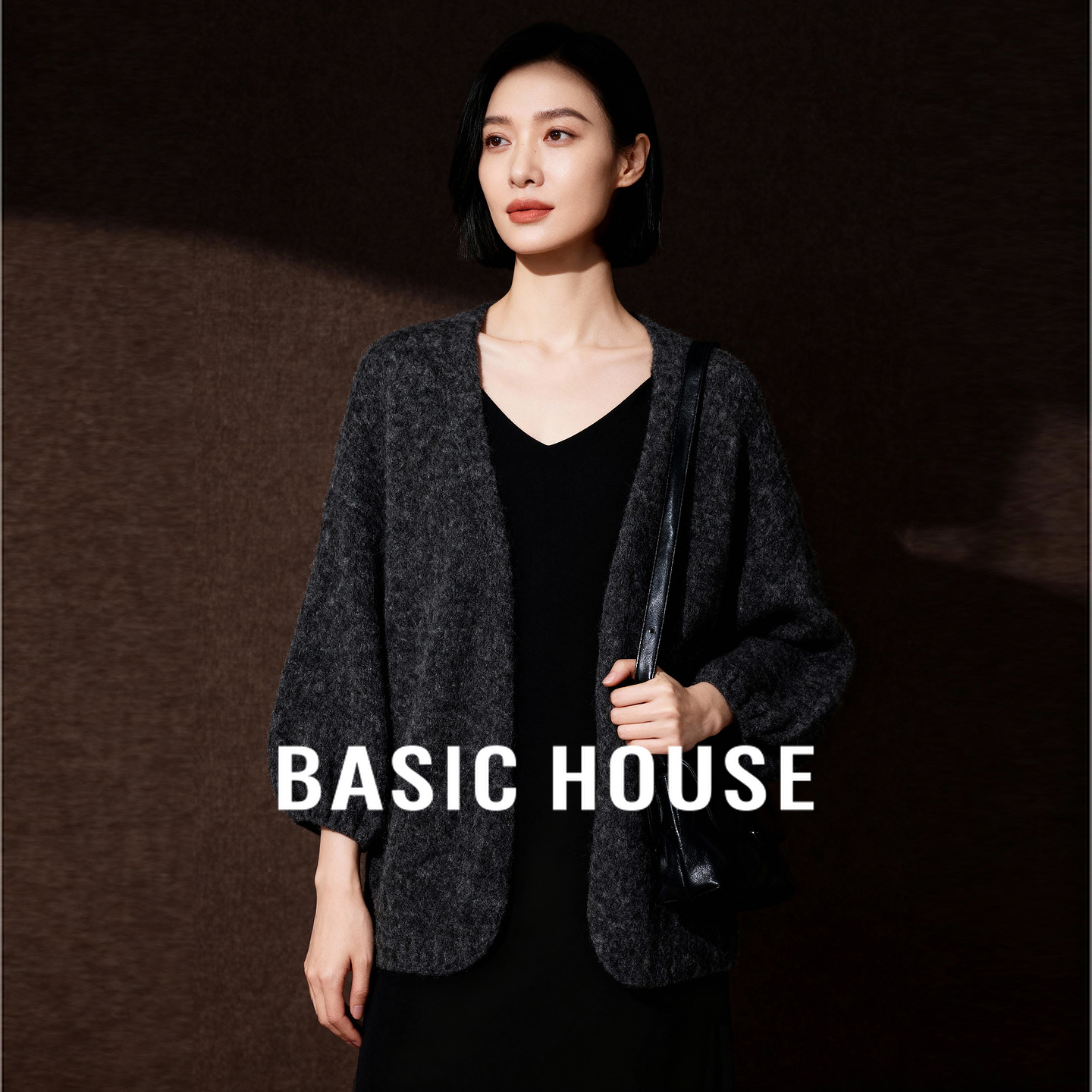 Basic House/百家好慵懒开衫毛衣女25秋冬宽松显瘦蝙蝠袖外搭上衣