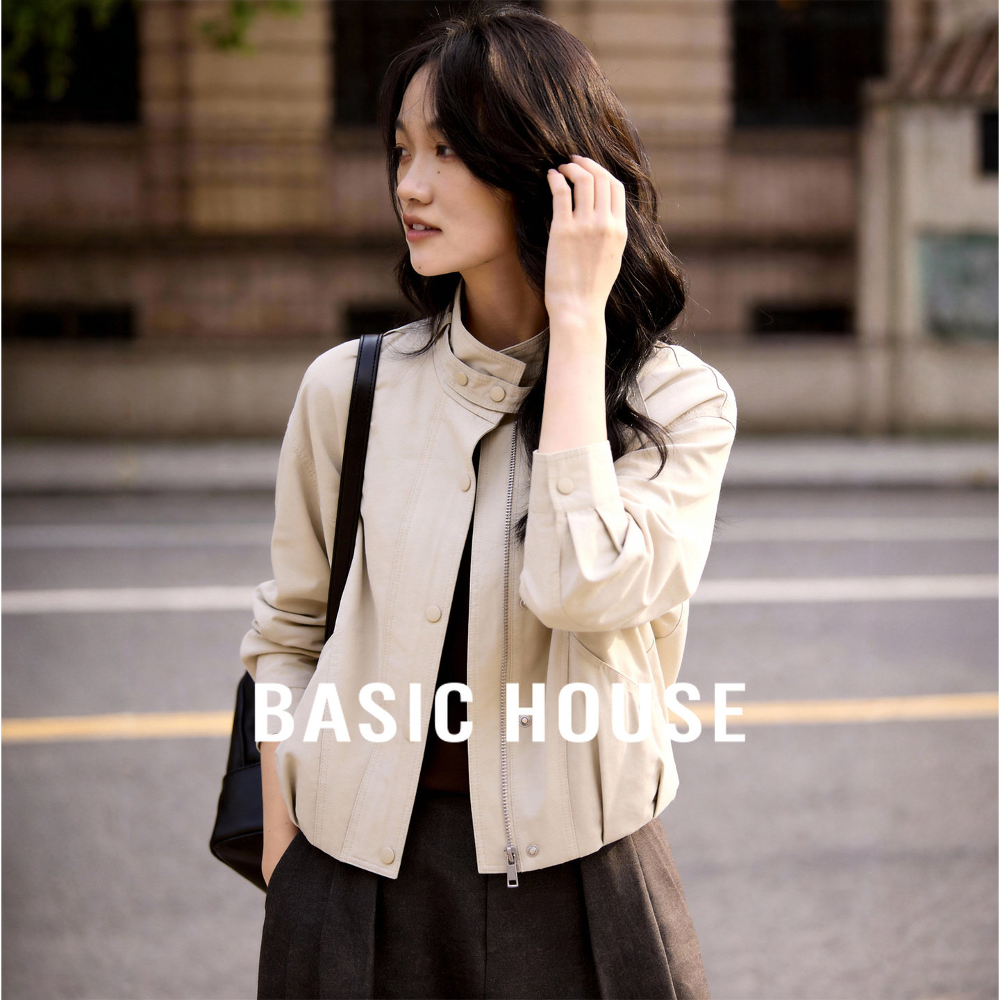 Basic House/百家好立领休闲外套女2026春季新款短款宽松百搭夹克