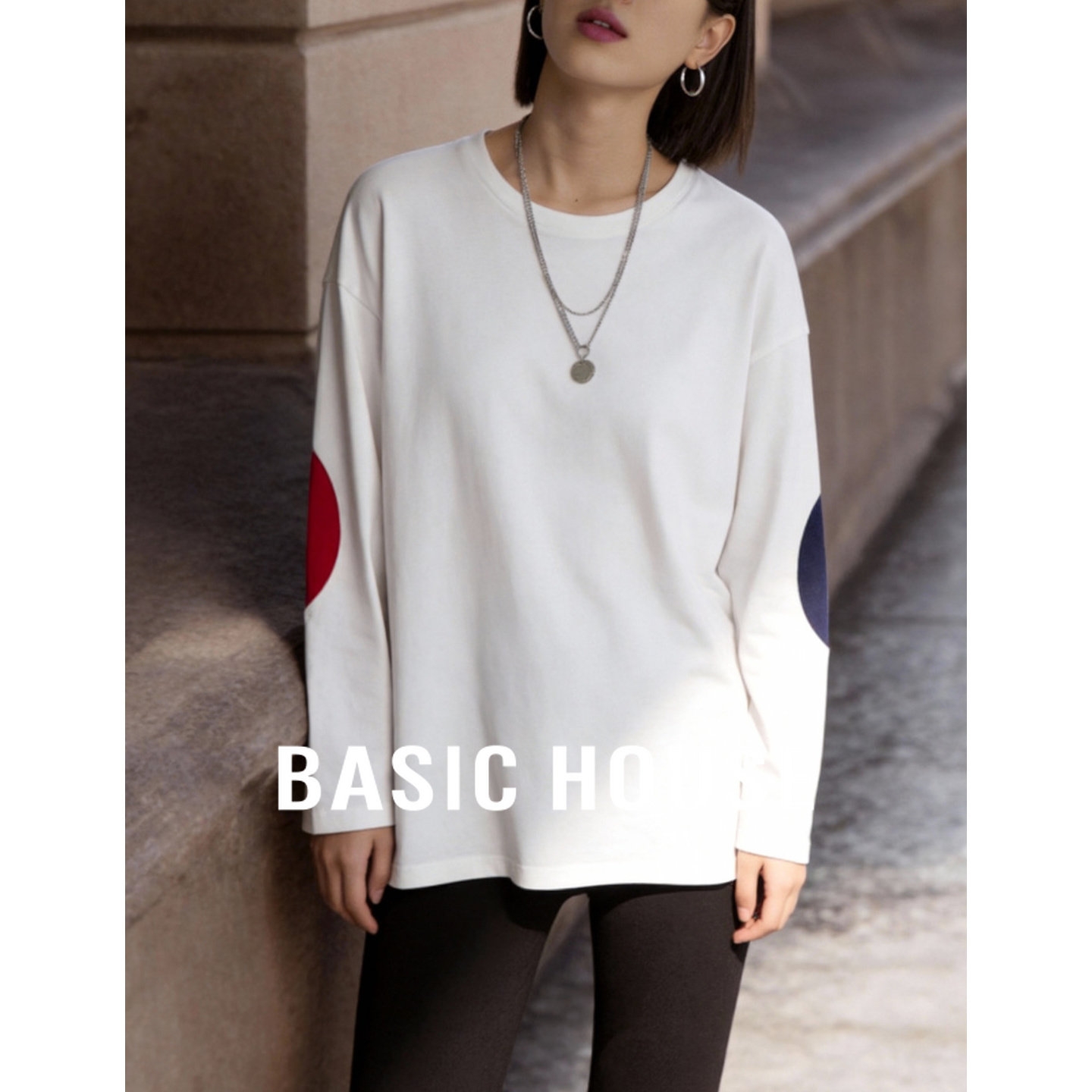 Basic House/百家好撞色长袖T恤女春季新款基础白色叠穿内搭上衣,女装/女士精品,T恤,淘宝优惠券,粉丝福利购,淘宝优惠卷