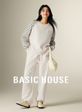 Basic House/百家好秋冬套装条纹插肩袖卫衣休闲卫裤两件套2026女