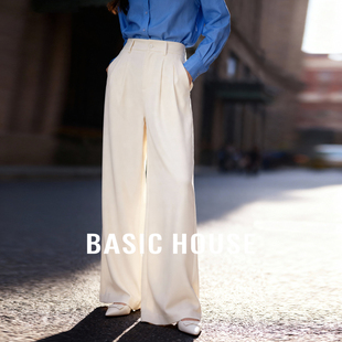 Basic House/百家好直筒山本裤2026春新款设计感小众中高腰阔腿裤