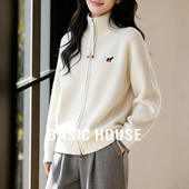 House 百家好小狗提花双拉链立领开衫 女冬季 Basic 简约风长袖 上衣