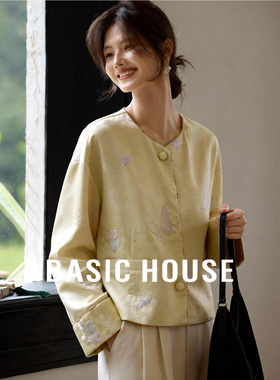 百家好新中式提花缎面短外套女春季新款轻国风单排扣气质刺绣上衣