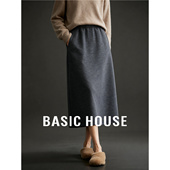 百家好骆驼绒灰色休闲毛呢A字半身裙女冬季 新款 加厚中长直筒裙子