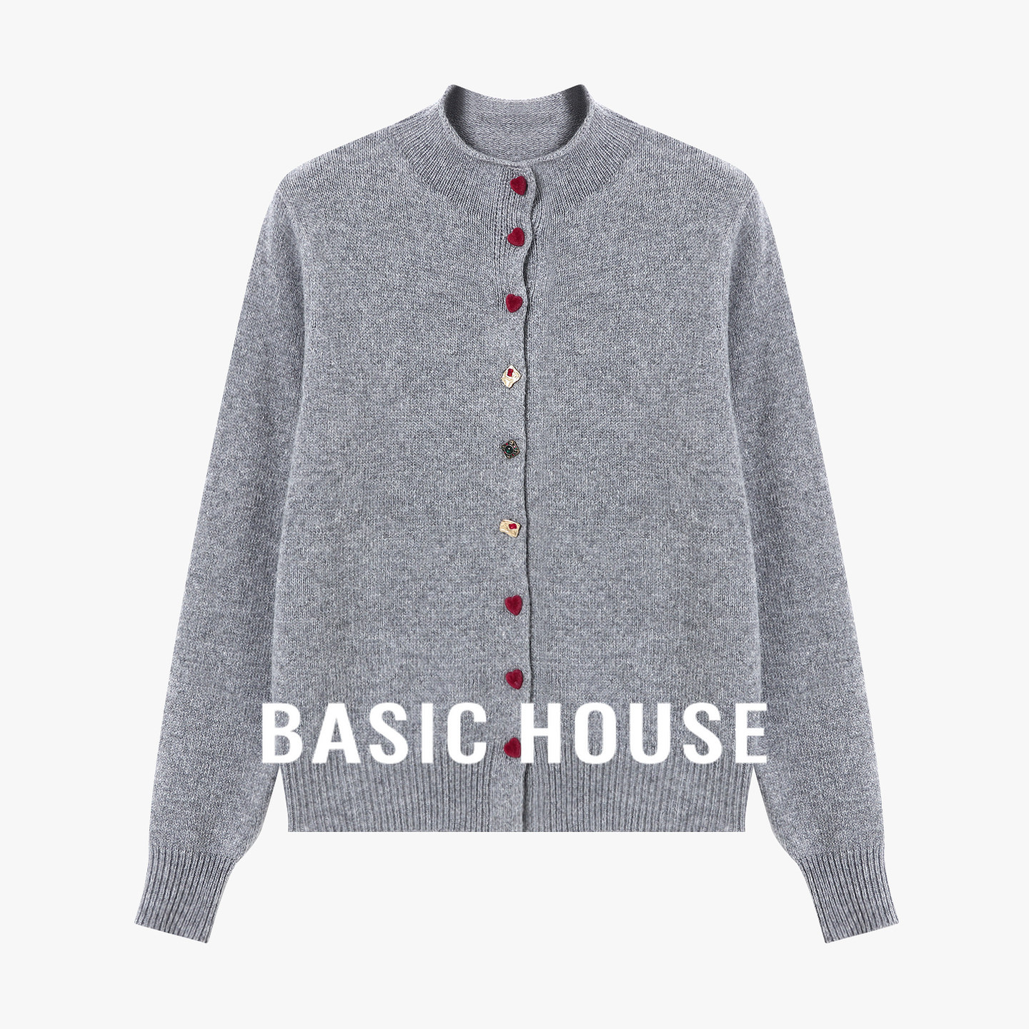 Basic House/百家好撞色彩扣圆领针织开衫女宽松显瘦软糯毛衣外套,女装/女士精品,毛衣,淘宝优惠券,粉丝福利购,淘宝优惠卷