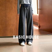 House 百家好复古格纹加绒休闲裤 女冬季 Basic 松紧腰系带抽绳长裤