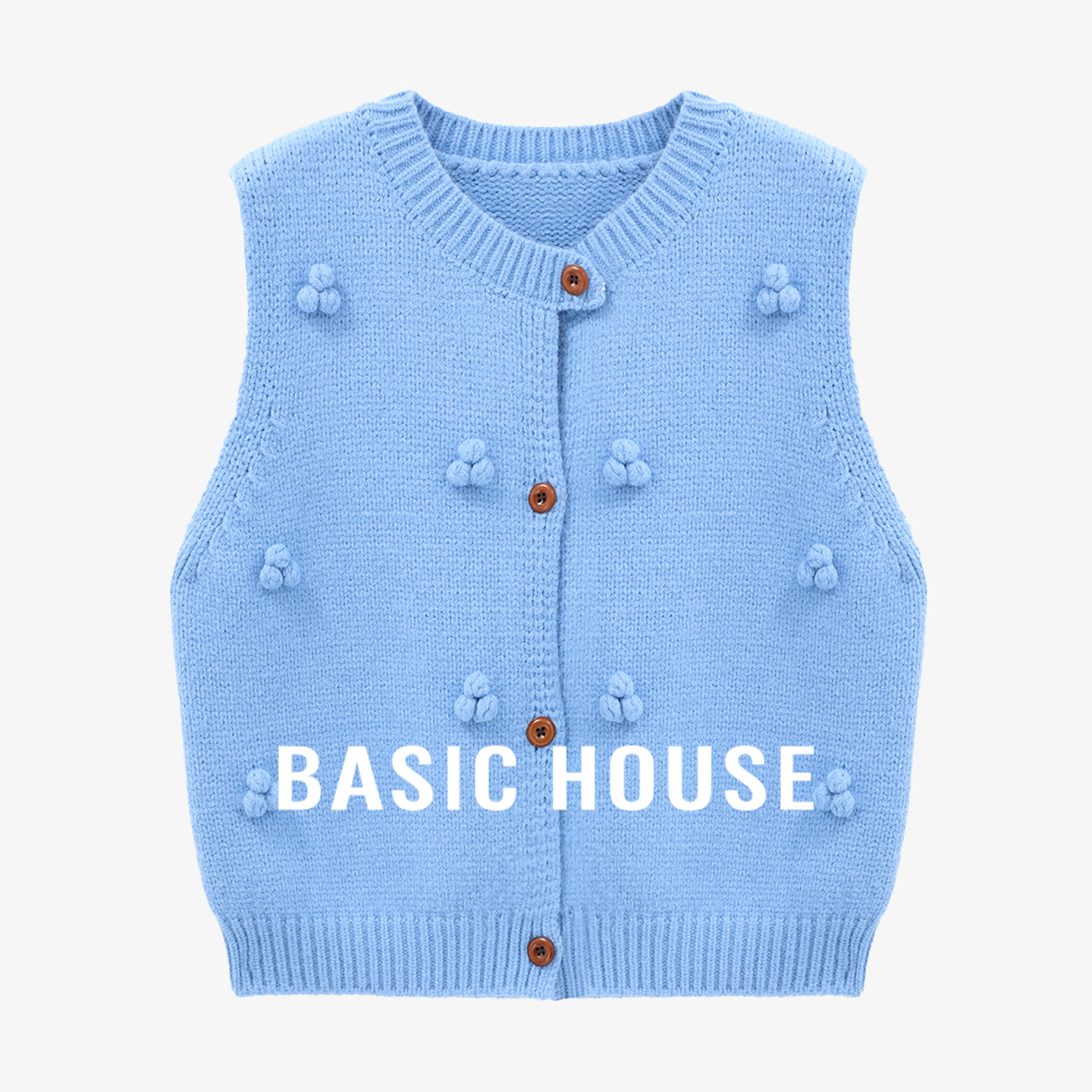 Basic House/百家好立体小花针织马甲女秋冬新款减龄甜美无袖毛衣