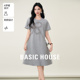 House 百家好刺绣拼接下摆短袖 连衣裙夏季 Basic 圆领中长款 裙子女