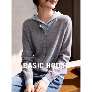 假两件毛衣开衫 Basic 女新款 百家好连帽羊毛针织毛衫 外套 House