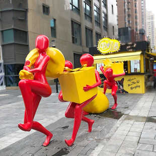 创意玻璃钢卡通奔跑人物雕塑商业街户外购物背包人雕塑大商场摆件