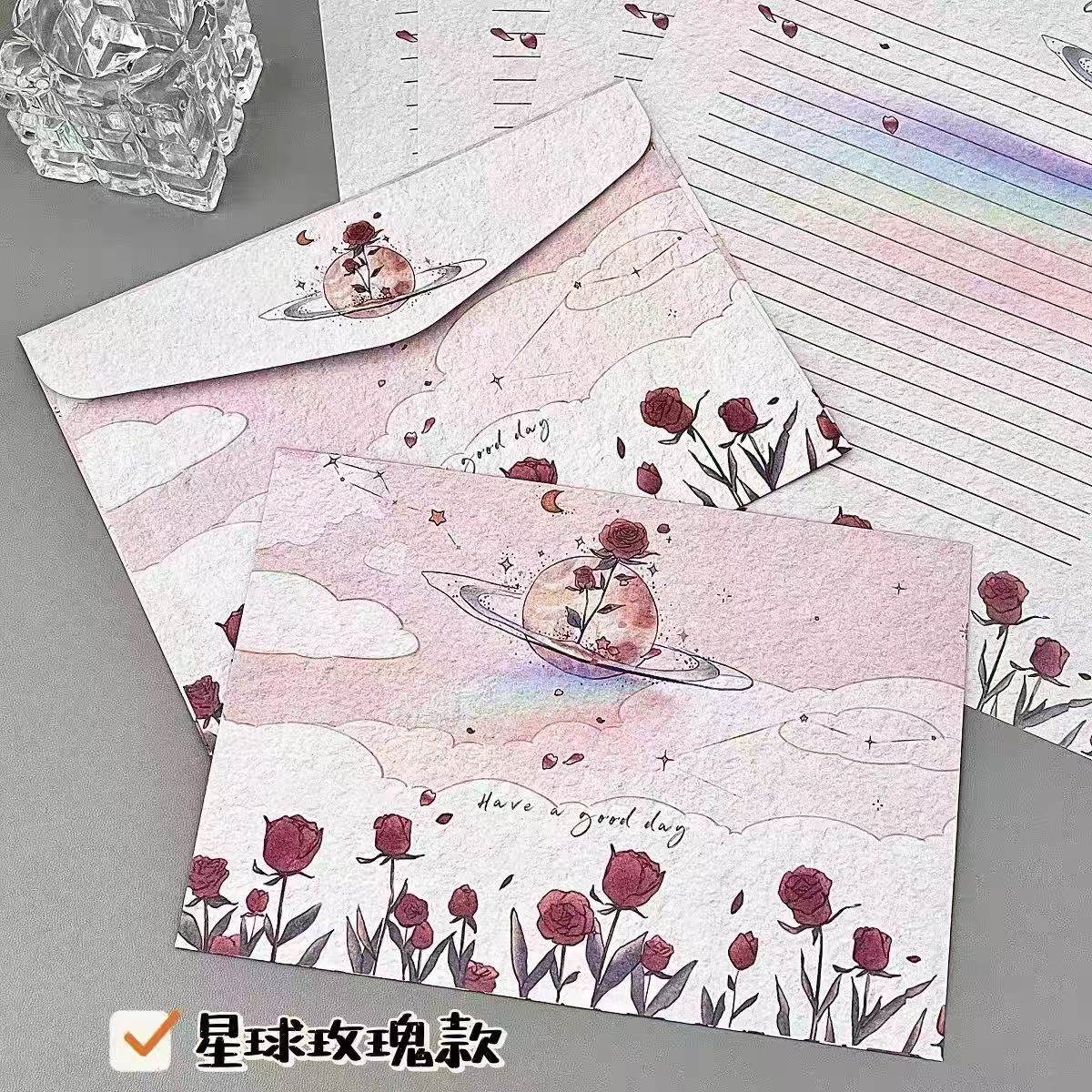 新款手写玫瑰信封套装复古ins插画信纸祝福创意贺卡浪漫礼物信笺,文具电教/文化用品/商务用品,信纸,淘宝优惠券,粉丝福利购,淘宝优惠卷