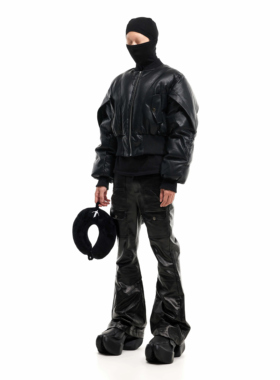 SCD crowd 24秋冬 90白鸭绒暗黑武士皮质重磅外套短款保暖羽绒服