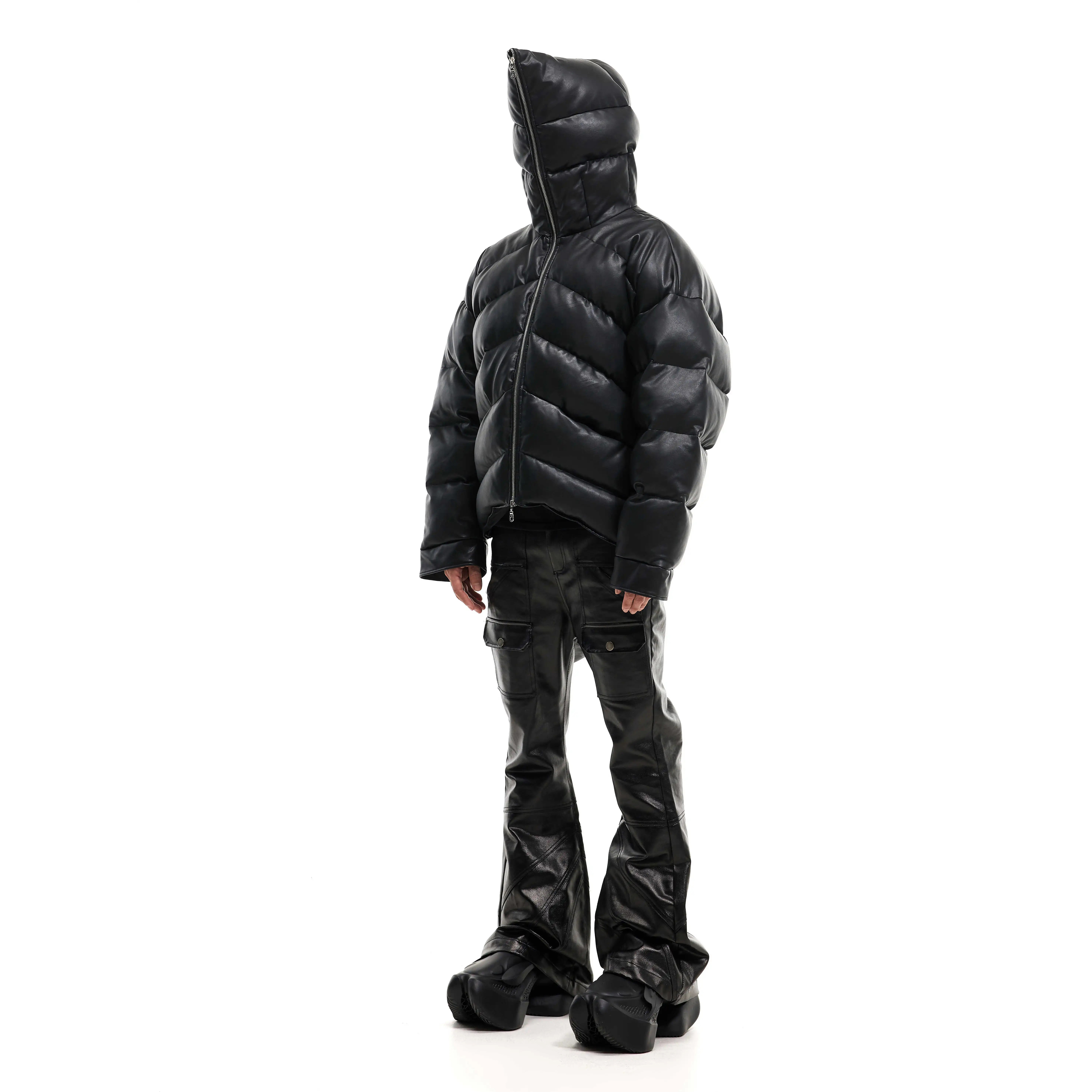 SCD crowd 24秋冬 500g加厚廓形暗黑重磅外套连帽皮质先锋羽绒服