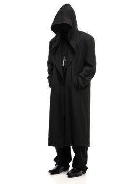 SCD crowd 24秋冬 暗黑先锋薄款无扣宽松连帽大衣斗篷男女风衣