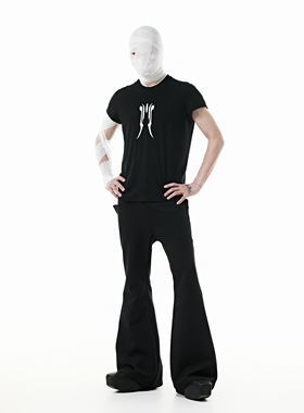 SCD crowd 2025夏 莱赛尔 暗黑先锋冰感修身短款情侣打底刺绣短袖