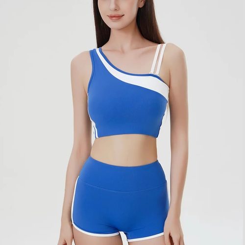 运动套装新款撞色肩带一体杯