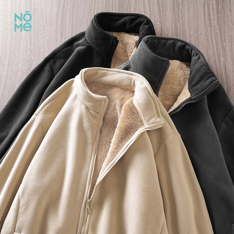 摇粒绒加绒外套男冬季立领