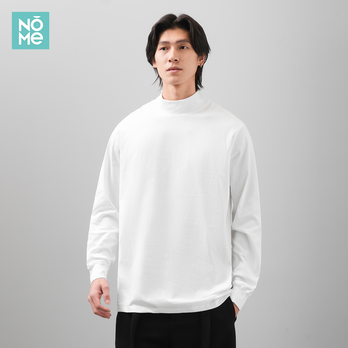 280G重磅纯棉半高领打底衫男秋冬