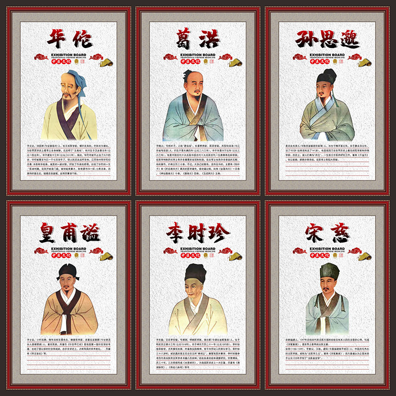 养生馆装饰画挂画名医人物画像中医药店宣传海报背景墙面壁画3050
