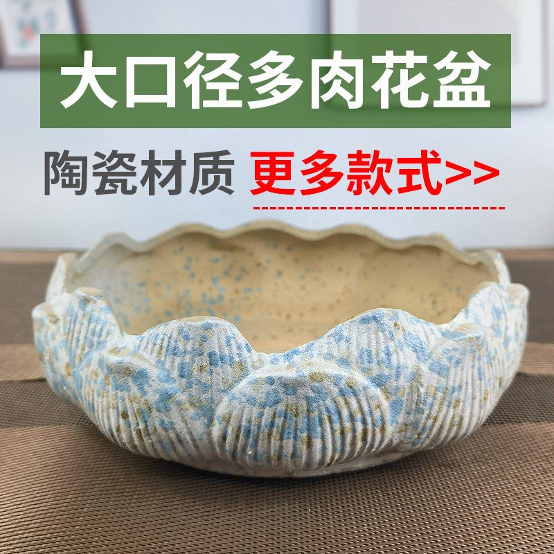 多肉花盆大口径粗陶肉肉植物专用组合拼盆陶瓷花器创意大花盆椭圆