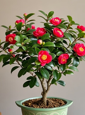 茶梅花苗茶梅球带花苞四季常青耐寒花卉易养活阳台室外盆栽