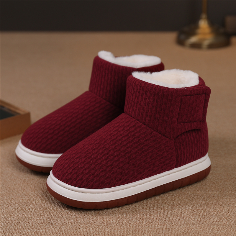 冬季男女款高帮保暖棉鞋加绒加厚居家外穿中老年人防滑包跟棉拖鞋