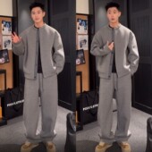 假两件慵懒风外套直筒休闲裤 大码 300斤秋季 两件套高级感休闲潮牌