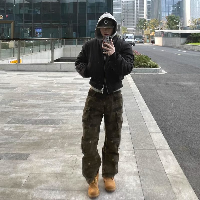 大码300斤复古迷彩工装裤男女