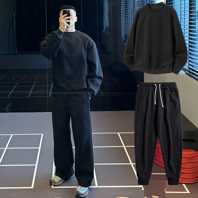 大码300斤男重磅拼接运动套装