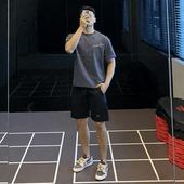 300斤港风短袖 刺绣休闲圆领T恤短裤 T恤套装 加大码 男款 夏季 套装 潮