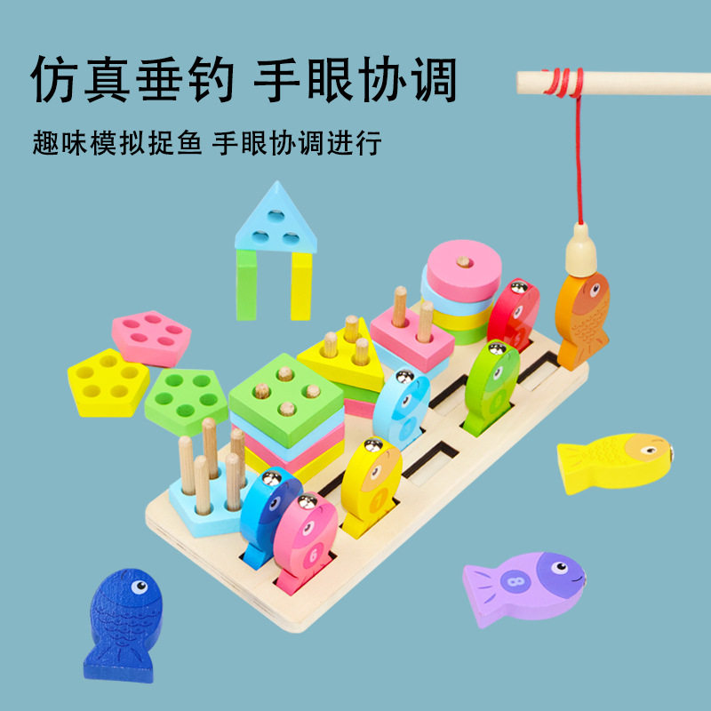 益智木制四套柱玩具早教智慧五