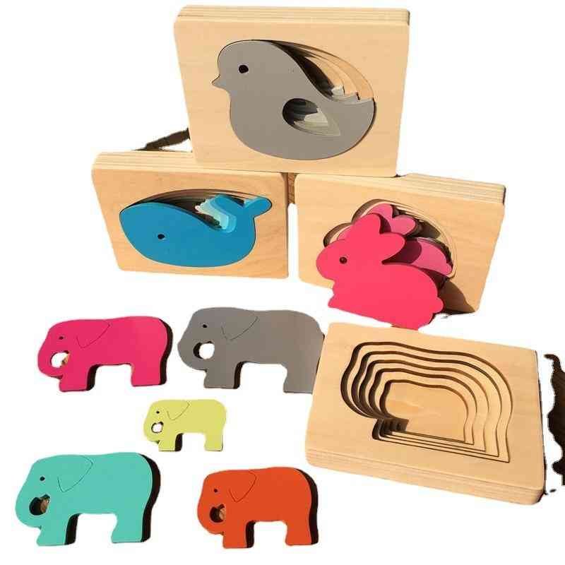 木制多层立体动物拼图拼板儿童早教颜色渐变认知拼图玩具