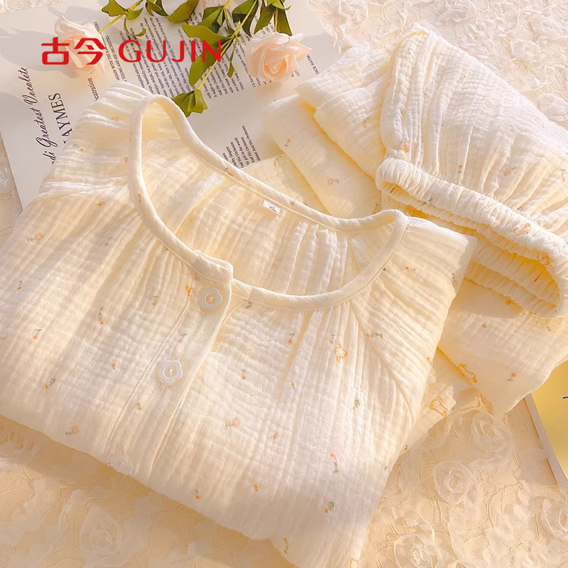 古今女款纯棉纱布大码睡衣家居服