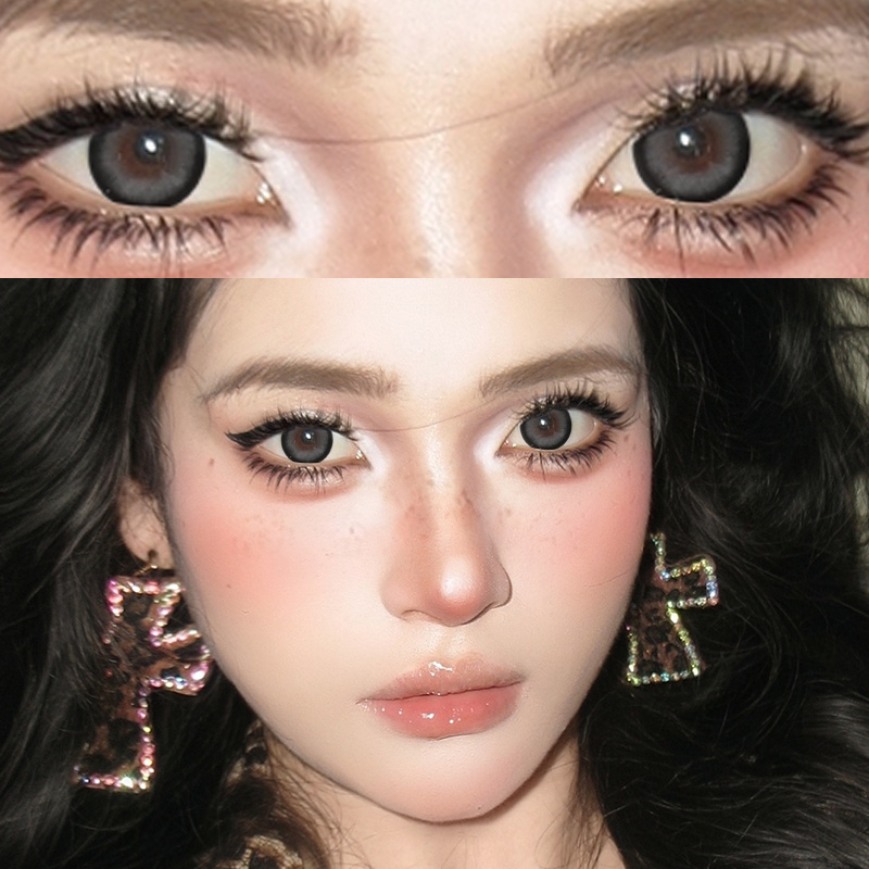 OVOLOOK黑灰色美瞳月抛三明治大直径混血彩色隐形眼镜正品旗舰店F