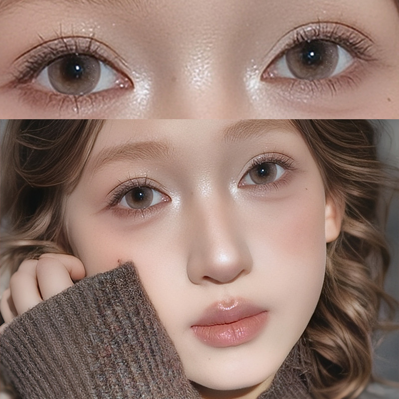 OVOLOOK美瞳月抛粉棕色大直径彩色一次性隐形眼镜正品官方旗舰店F