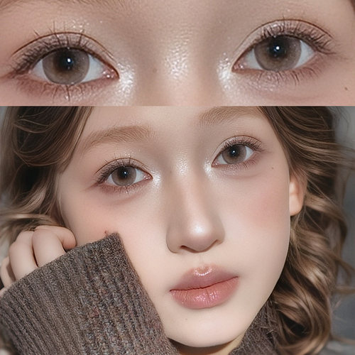 OVOLOOK美瞳月抛粉棕色大直径彩色一次性隐形眼镜正品官方旗舰店F