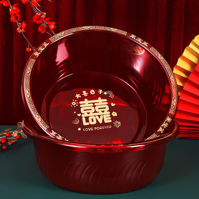 结婚红盆塑料女方陪嫁嫁妆图片