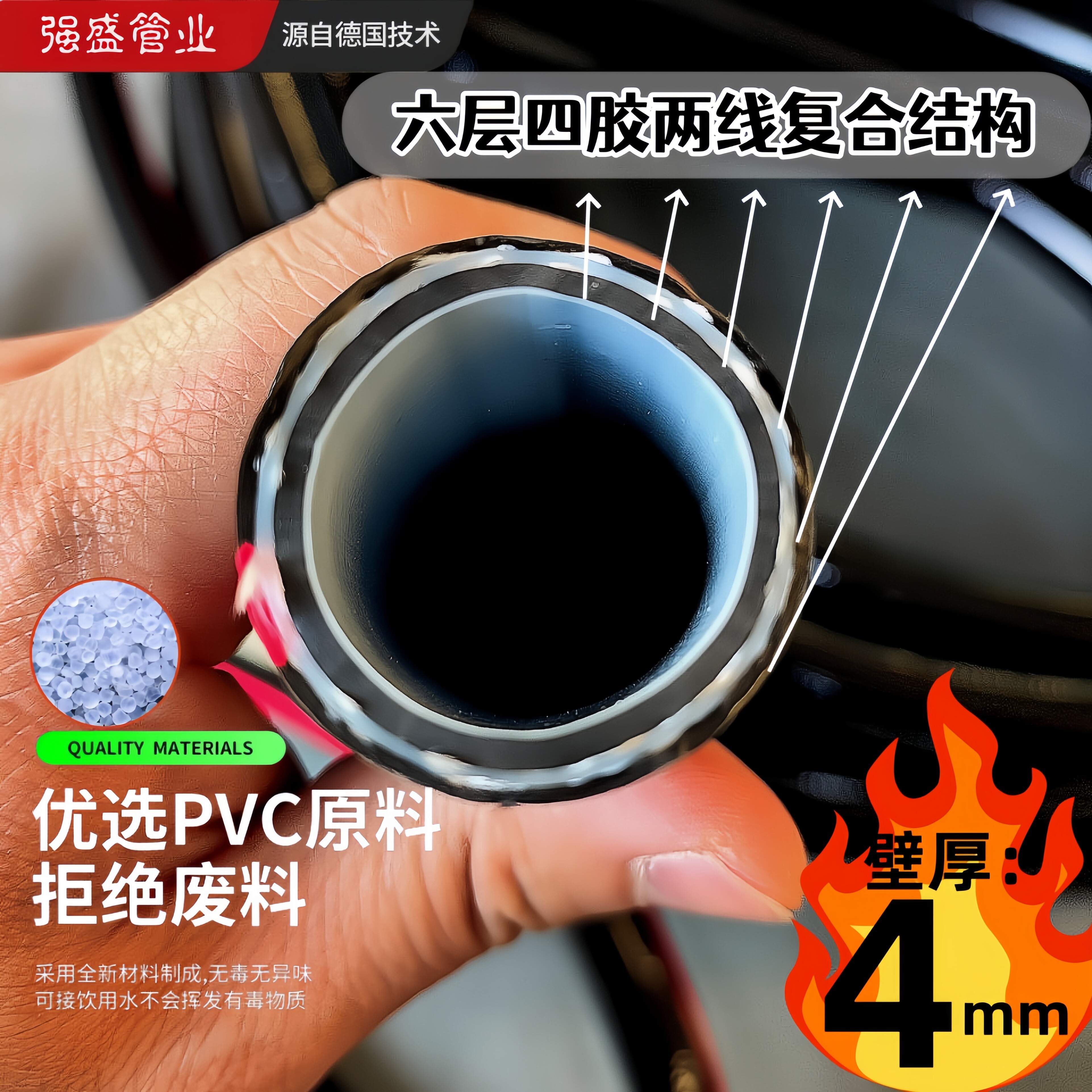 特厚四胶两线软管4mm高压防爆水管防冻高分子深井潜水泵专用耐磨