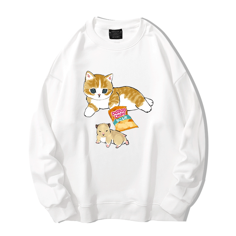 橘猫与仓鼠猫猫铲屎官圆领卫衣