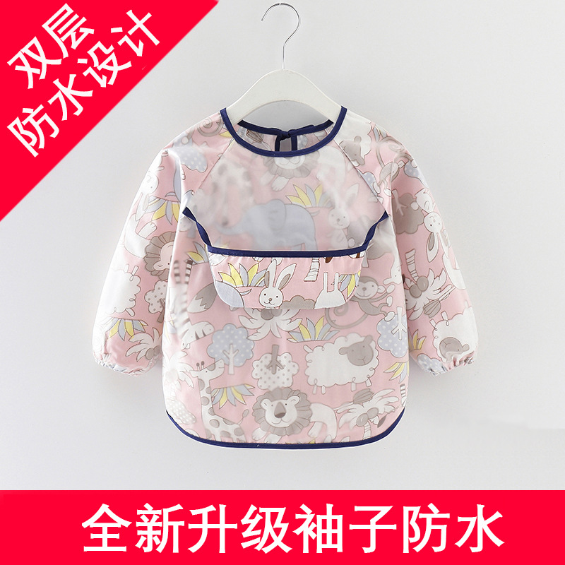 全防水儿童罩衣长袖反穿衣宝宝吃饭衣围裙棉小孩罩衣婴儿围兜
