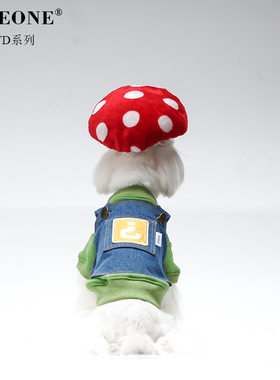 BITEONE【电玩乐园】狗狗猫咪衣服320g纯棉卫衣+牛仔吊带+蘑菇帽